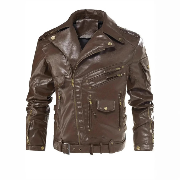 Herren stylische Bikerjacke mit mehreren Reißverschlusstaschen und Gürteldetail Aliams