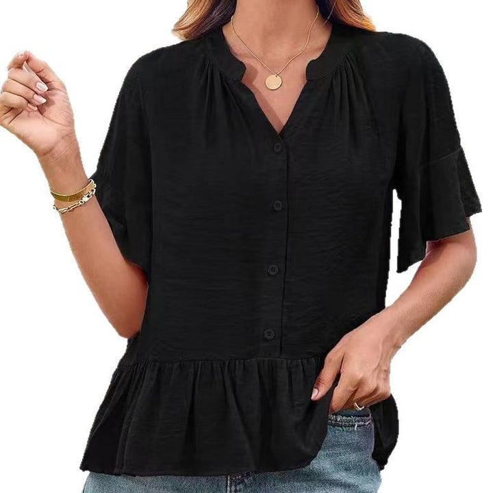 Damen Bluse mit Rüschenschößchen und halblangen Ärmeln Aliams