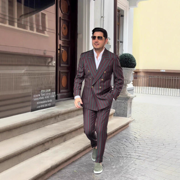 Herren elegante Anzug mit doppelter Knopfreihe und modischen Streifen Aliams