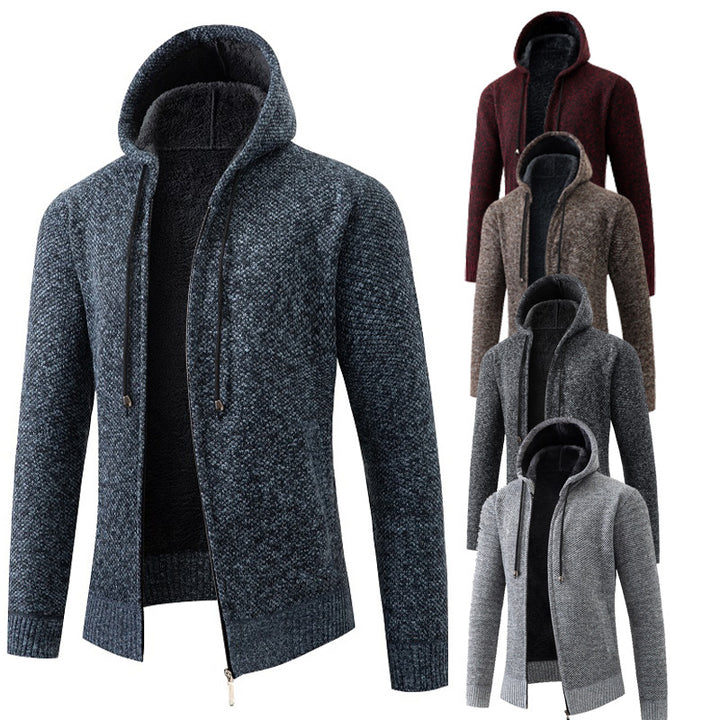 Herren gemütlicher Strickhoodie mit kuscheligem Innenfutter Aliams