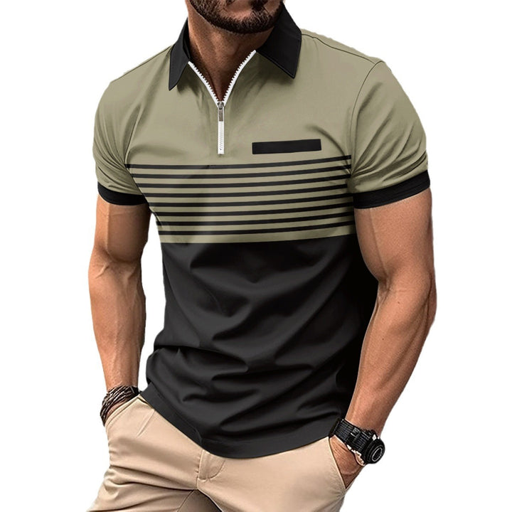 Herren Kurzarm Poloshirt mit elegantem Reißverschluss und modischem Streifenmuster Aliams