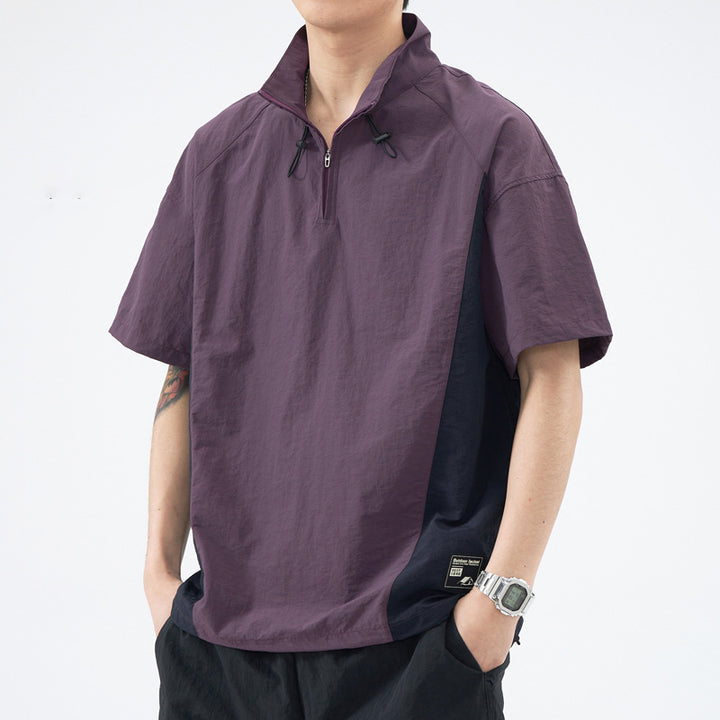 Herren Kurzarm Outdoor-Hemd mit Stehkragen und funktionaler Reißverschlussöffnung Aliams