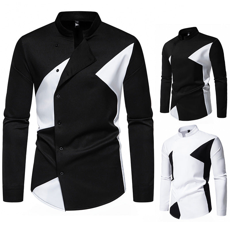 Herren modisches Designerhemd mit asymmetrischem Schnitt und innovativem Knopfdesign Aliams