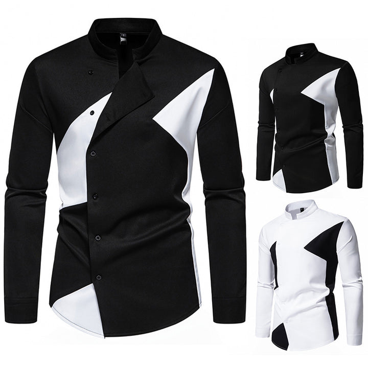 Herren modisches Designerhemd mit asymmetrischem Schnitt und innovativem Knopfdesign Aliams