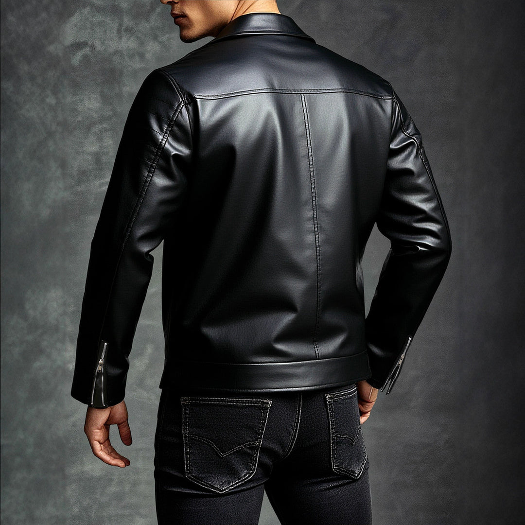 Herren Bikerjacke aus hochwertigem Kunstleder mit asymmetrischem Reißverschluss und modischen Details Aliams