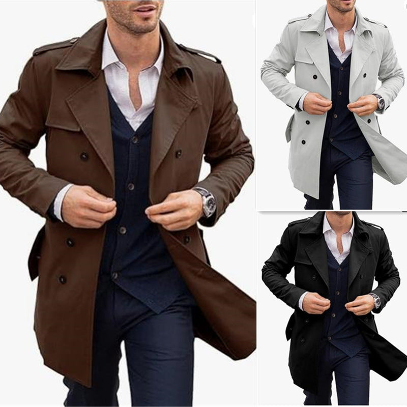 Herren eleganter Trenchcoat mit strukturiertem Design und doppelter Knopfleiste Aliams