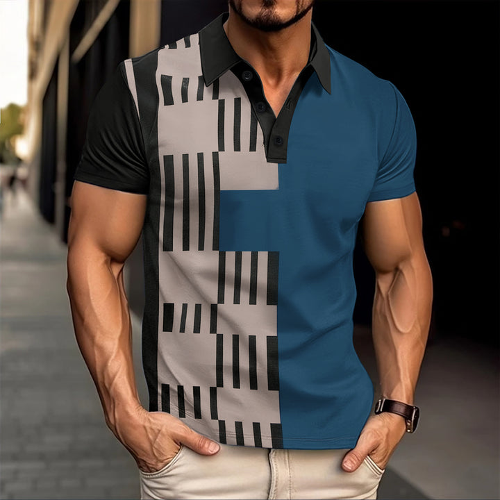 Herren Polohemd mit modernem geometrischem Design und schickem Kontrast Aliams