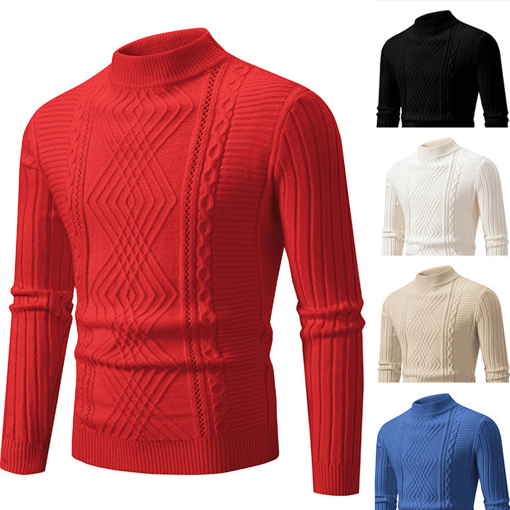 Herren eleganter Strickpullover mit modernem Zopfdesign und hohem Kragen Aliams