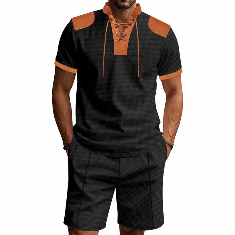 Herren sportliches Oberteil und Shorts-Set mit modischem Schnürdesign Aliams