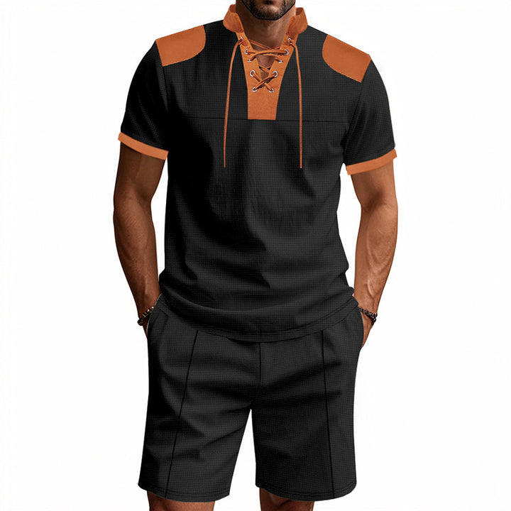 Herren sportliches Oberteil und Shorts-Set mit modischem Schnürdesign Aliams