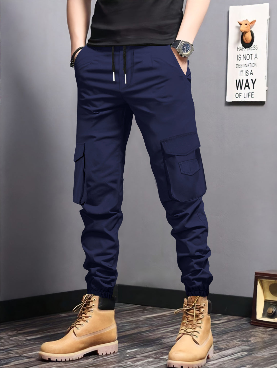 Herren Cargo-Jogginghose mit seitlichen Taschen und elastischem Bund Aliams