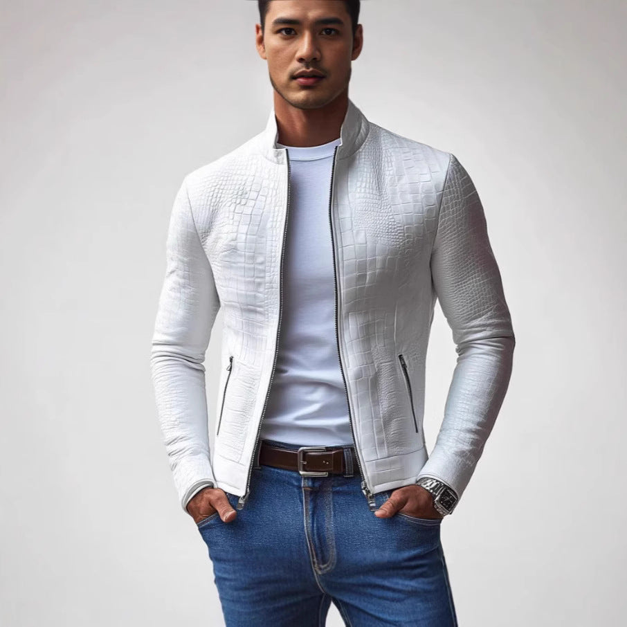 Herren Stylische Kunstlederjacke mit strukturierter Oberfläche Aliams