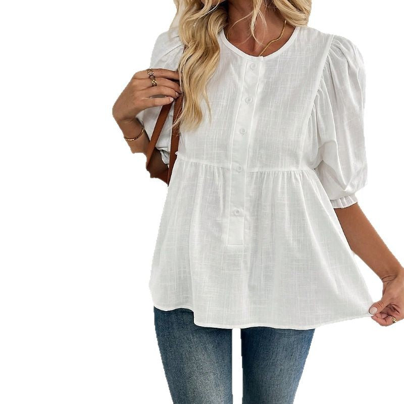 Damen Bluse mit elegantem Volant und Knopfdetail Aliams