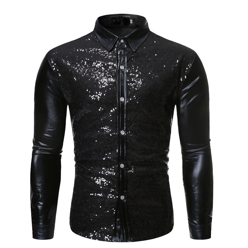 Herren Glitzernde Paillettenhemd mit modernem Slim-Fit-Schnitt Aliams