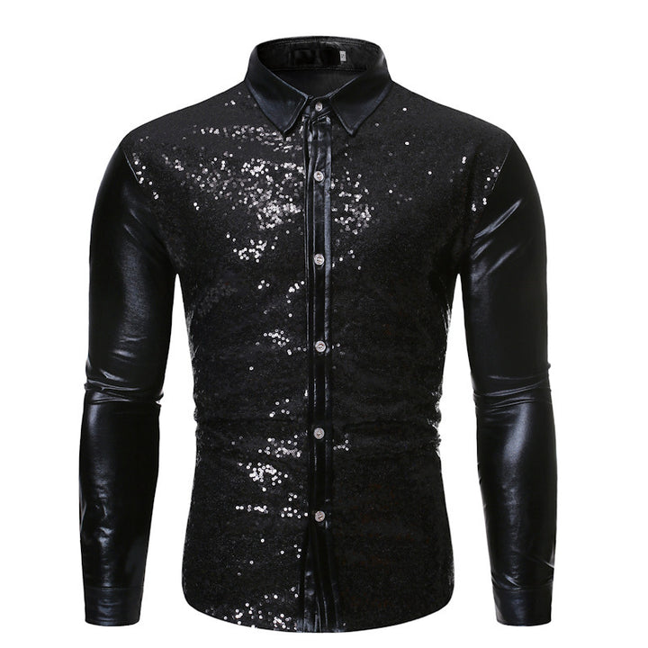 Herren Glitzernde Paillettenhemd mit modernem Slim-Fit-Schnitt Aliams