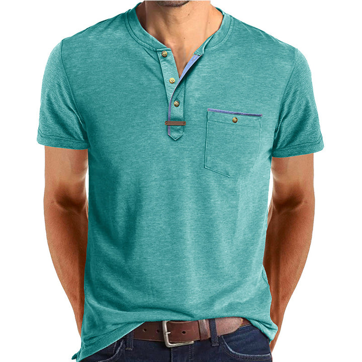 Herren Kurzarm-Henley-Shirt mit modischen Knopfdetails und Brusttasche Aliams