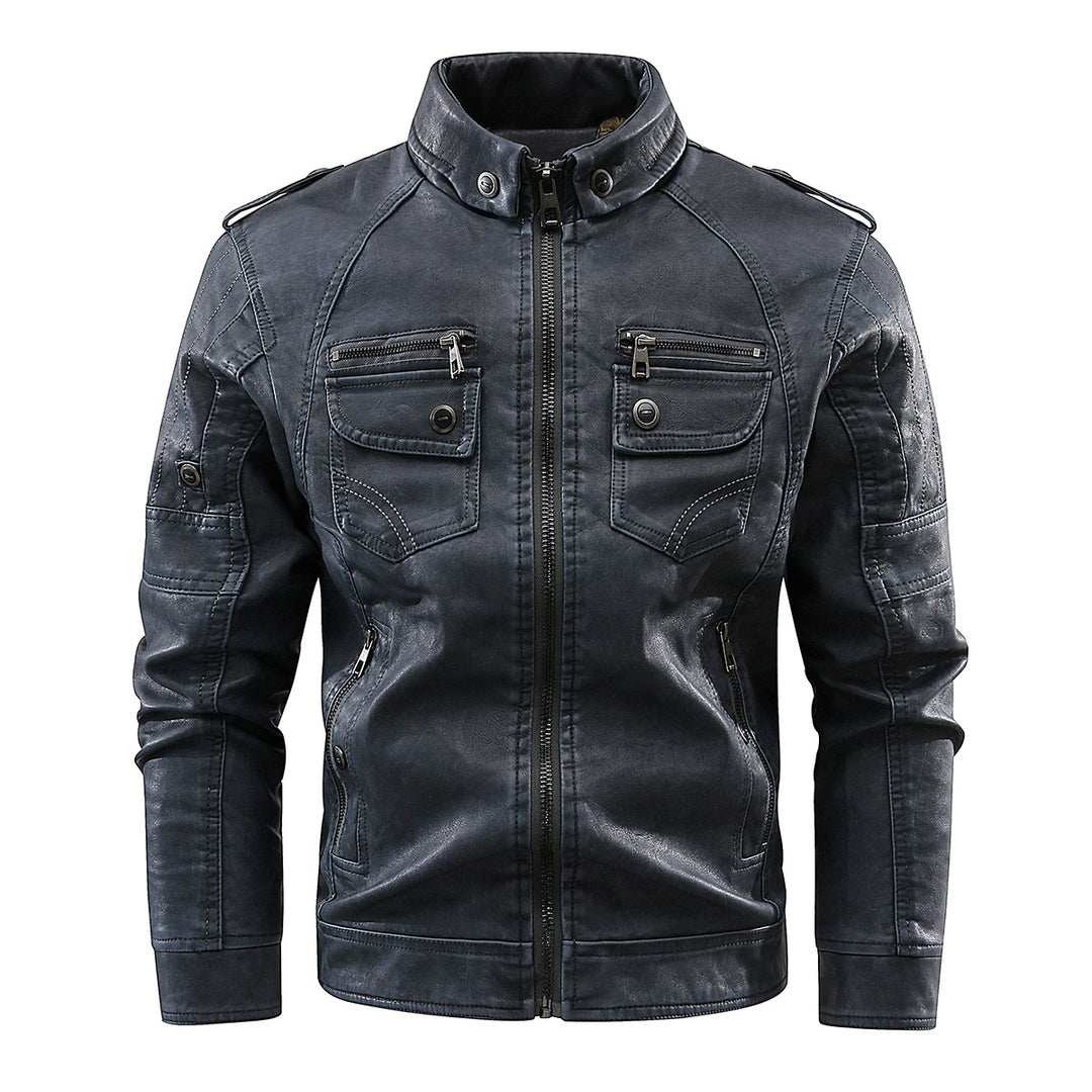 Herren stylische Bikerjacke mit praktischen Taschen und hochgeschlossenem Kragen Aliams