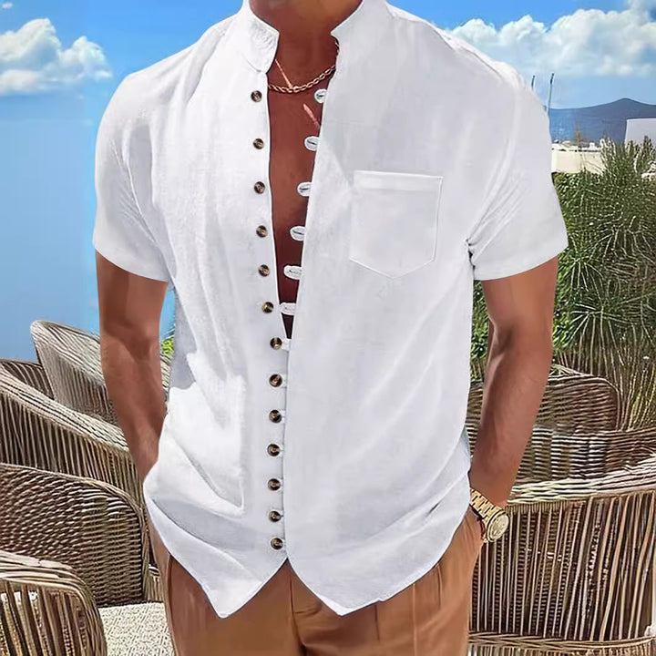 Herren Kurzarm Hemd mit modernem Knopfdesign Aliams