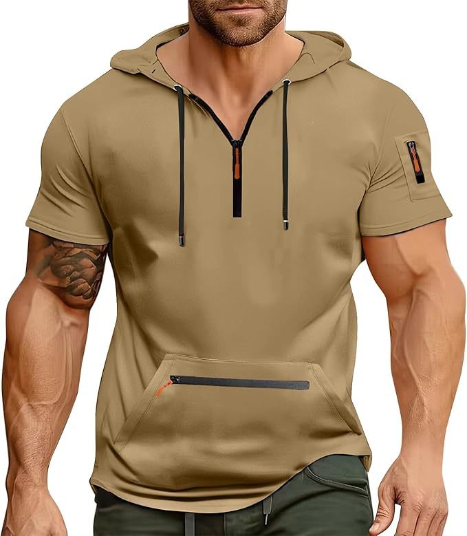 Herren Kurzarm Hoodie mit Reißverschluss Aliams