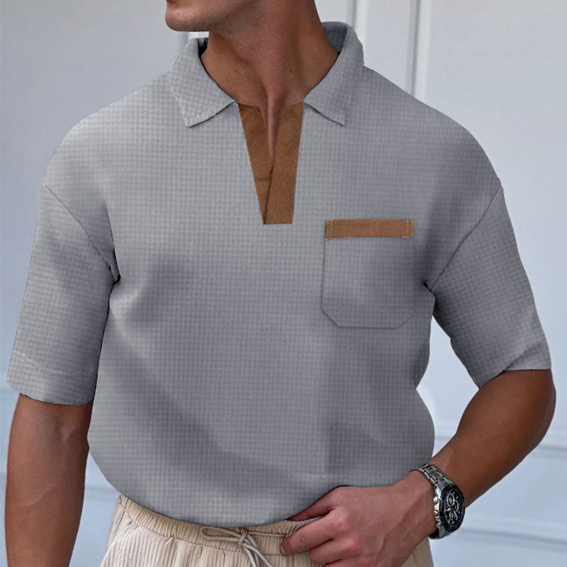 Herren Kurzarm-Polohemd mit modernem Stehkragen und Brusttasche Aliams