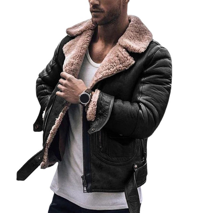 Herren Lederjacke mit kragenförmigem Teddyfutter Aliams
