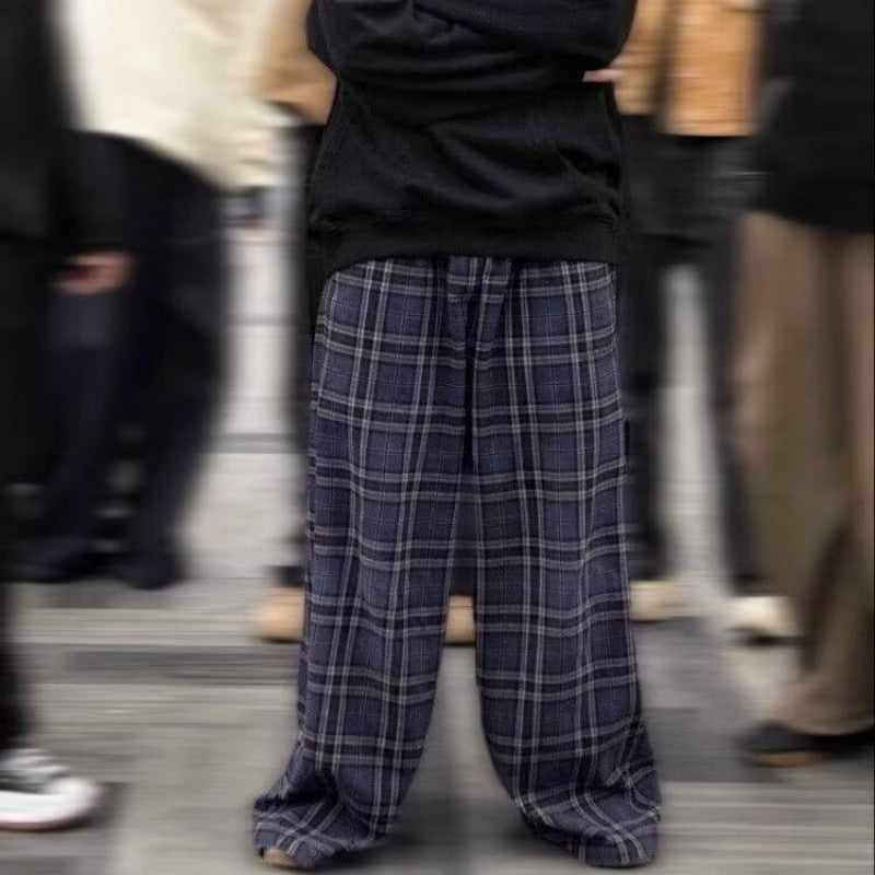 Damen bequeme Karohose mit elastischem Bund und weitem Bein Aliams