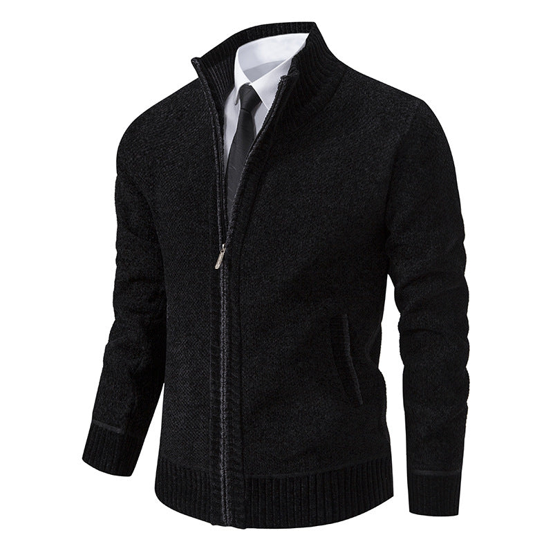 Herren elegante Strickjacke mit modernem Reißverschluss und hohem Kragen Aliams