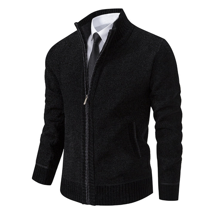 Herren elegante Strickjacke mit modernem Reißverschluss und hohem Kragen Aliams