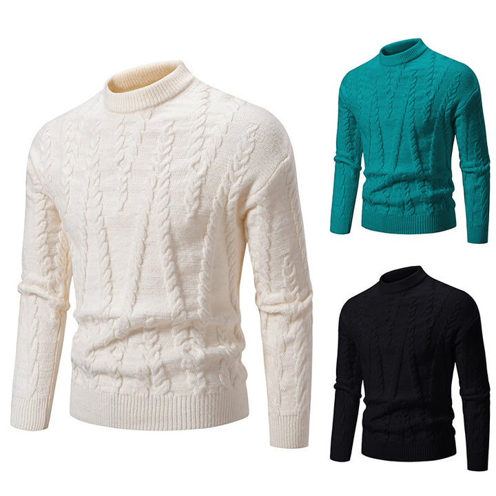 Herren Strickpullover mit Zopfmuster und hohem Kragen Aliams