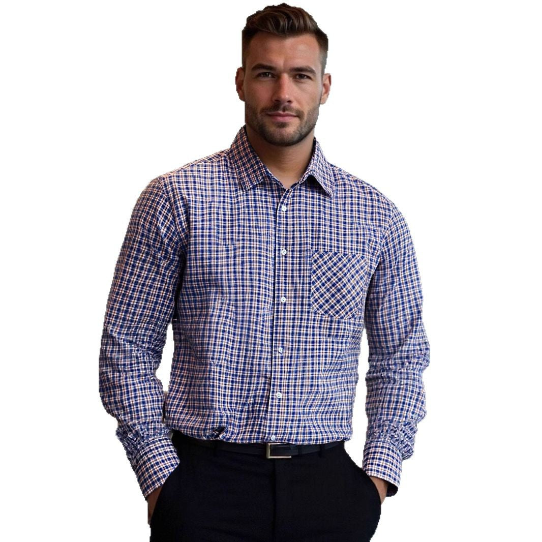 Herren kariertes Langarmhemd mit modernem Schnitt und Brusttasche Aliams