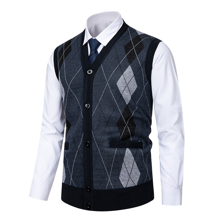 Herren edle Strickjacke mit modernem Rautenmuster Aliams