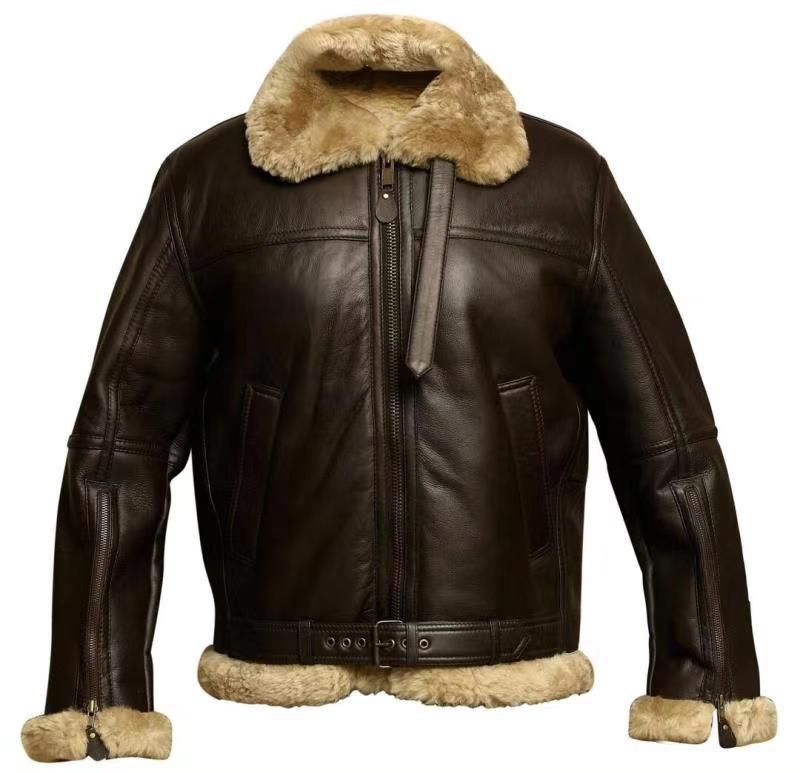 Herren robuste Lederjacke mit warmem Plüschkragen Aliams