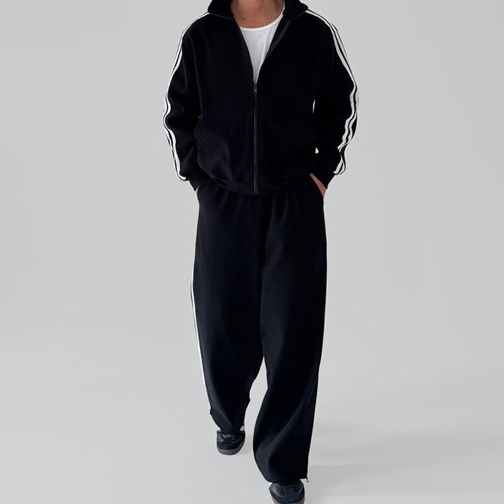 Herren bequeme Trainingsanzug mit hohem Kragen und seitlichen Streifen Aliams