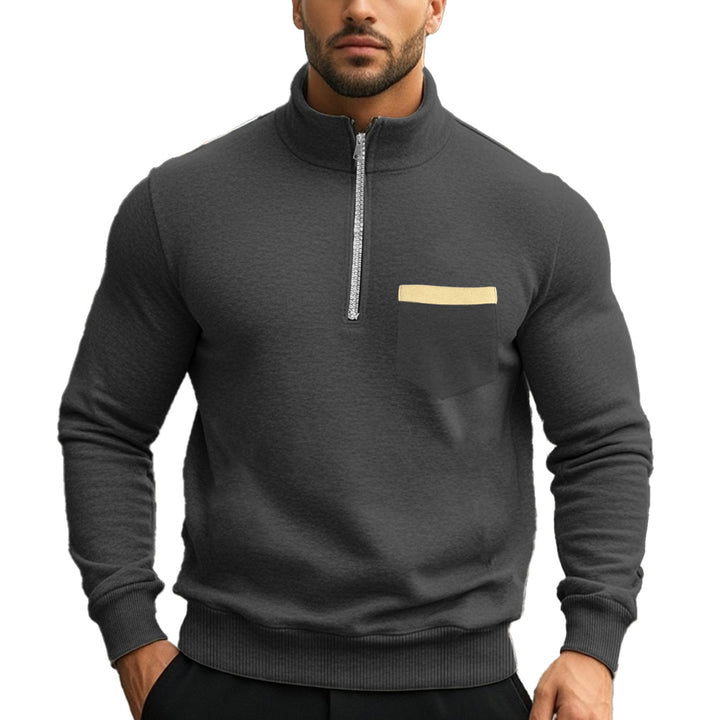 Herren Sportlicher Pullover mit halbem Reißverschluss und Kontrastbrusttasche Aliams