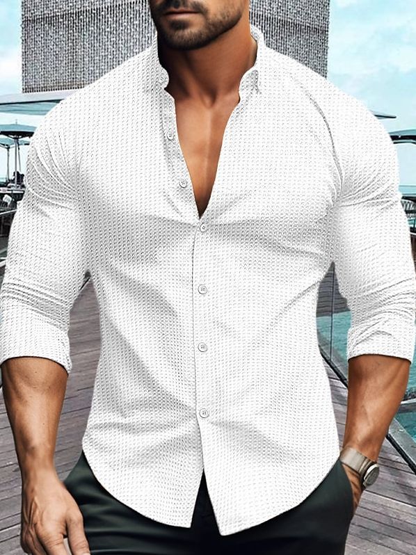 Herren elegantes Langarmhemd mit strukturiertem Muster Aliams