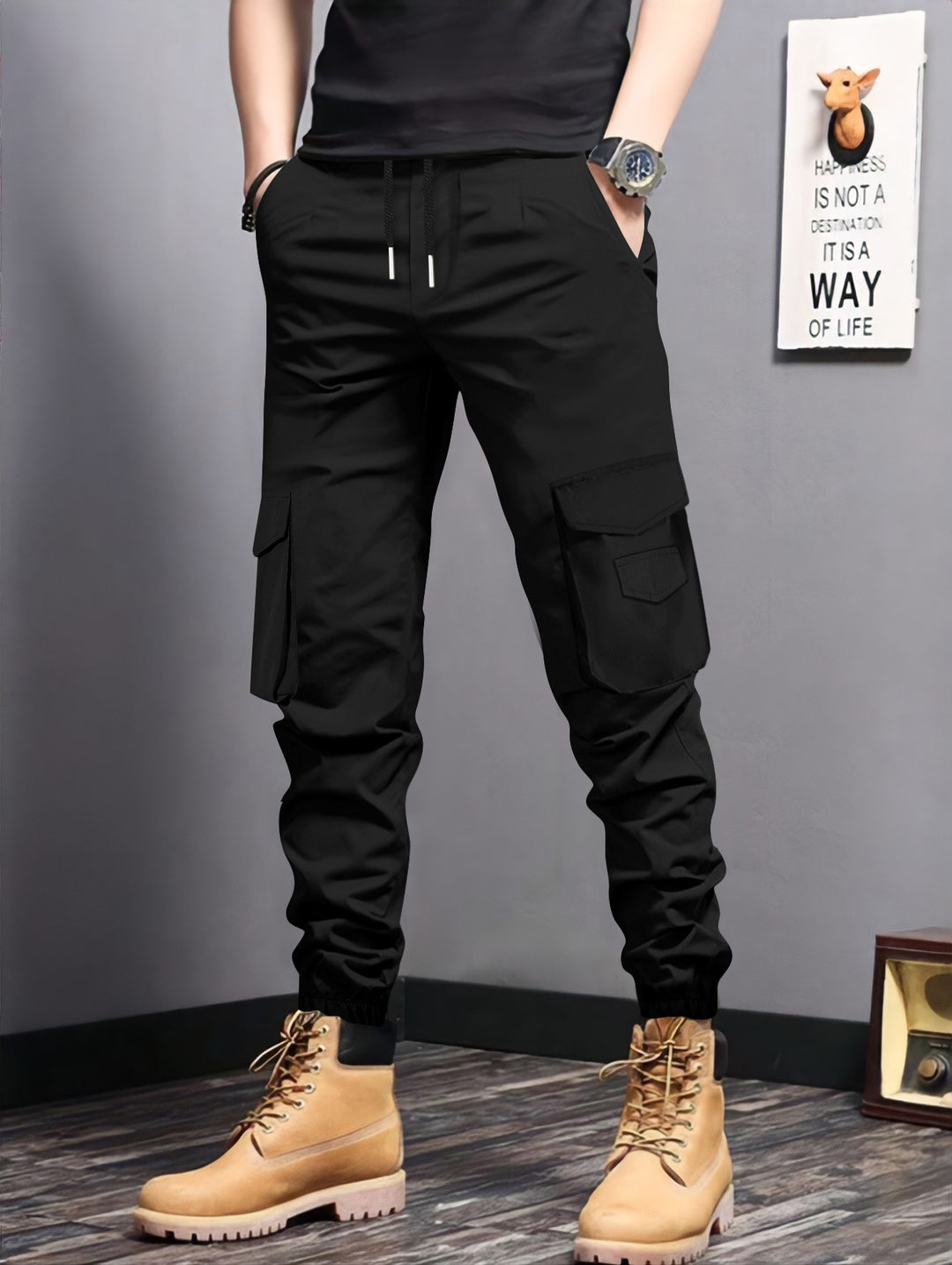 Herren Cargo-Jogginghose mit seitlichen Taschen und elastischem Bund Aliams