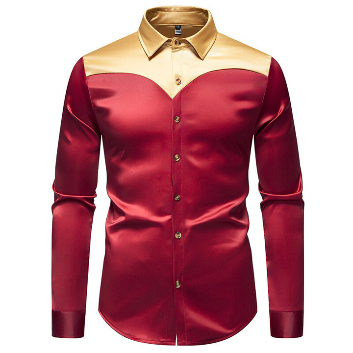 Herren Elegant glänzendes Langarmhemd mit kontrastierendem Kragen Aliams