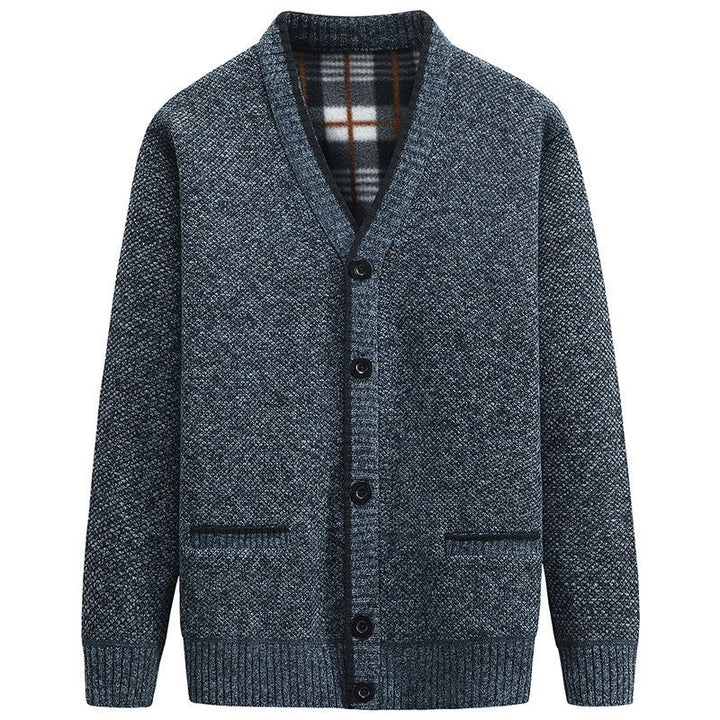 Herren stilvolle Strickjacke mit V-Ausschnitt und liebevollen Details Aliams