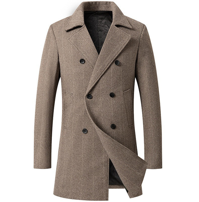 Herren eleganter Doppelreiher-Mantel mit strukturiertem Herringbone-Muster Aliams