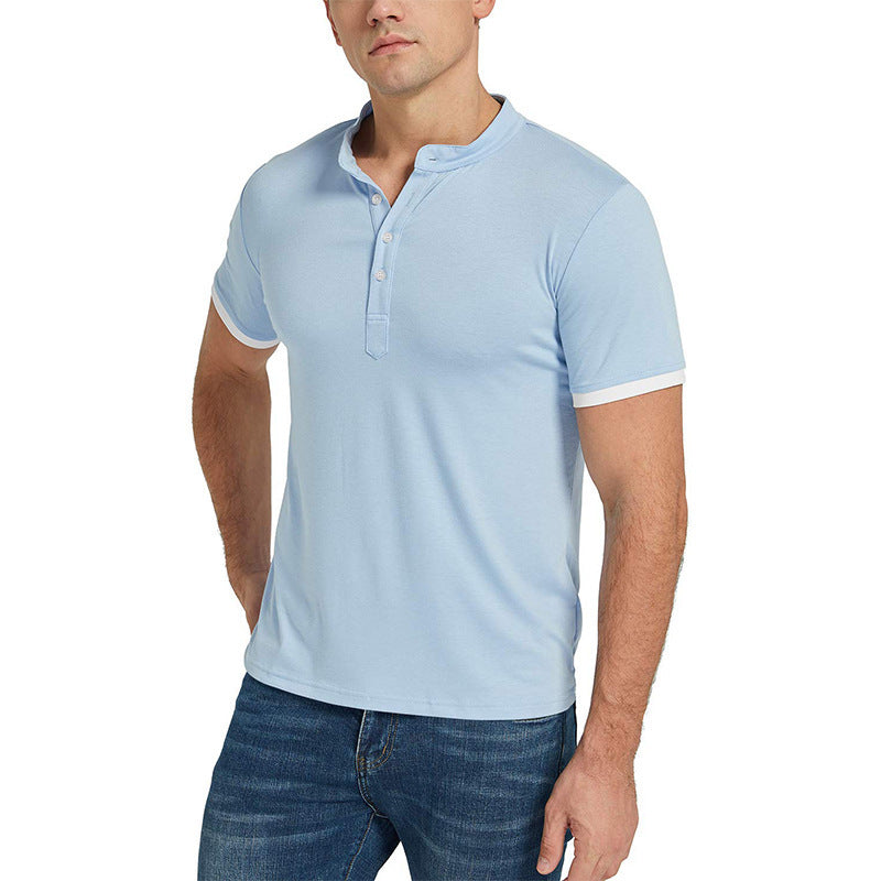 Herren Kurzarm Henley-Shirt mit modischem Stehkragen und kontrastierenden Ärmeln Aliams