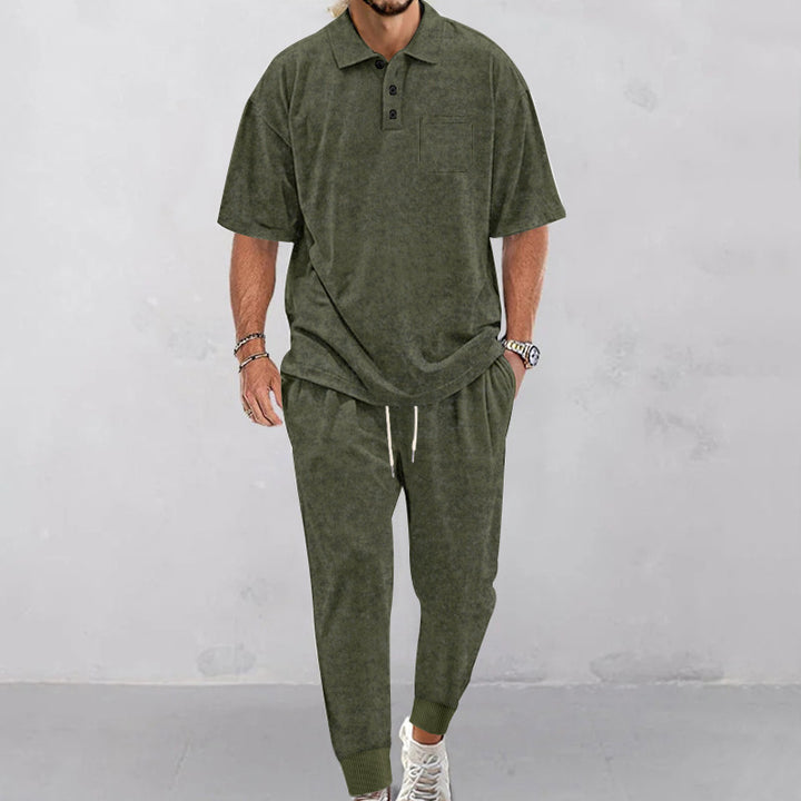 Herren komfortables Freizeit-Set mit Kurzarm-Polohemd und bequemen Jogginghosen Aliams