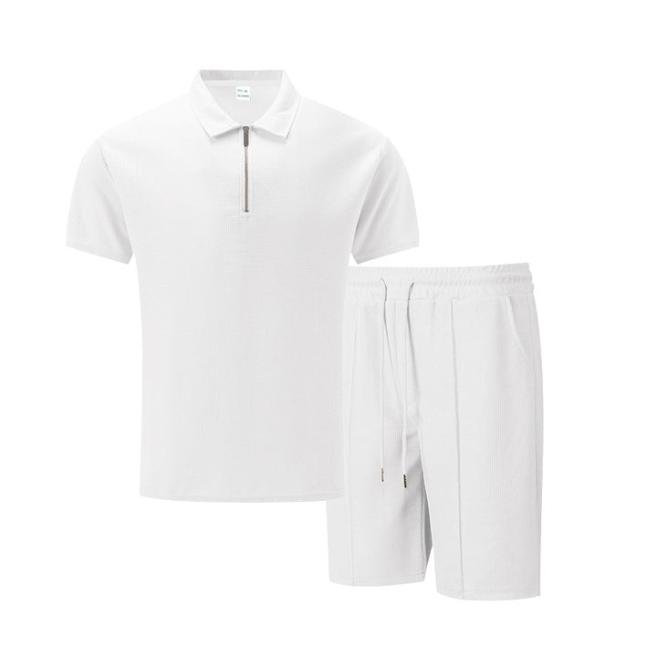 Herren sportliches Kurzarm-Poloshirt und Shorts-Set mit Reißverschluss Aliams