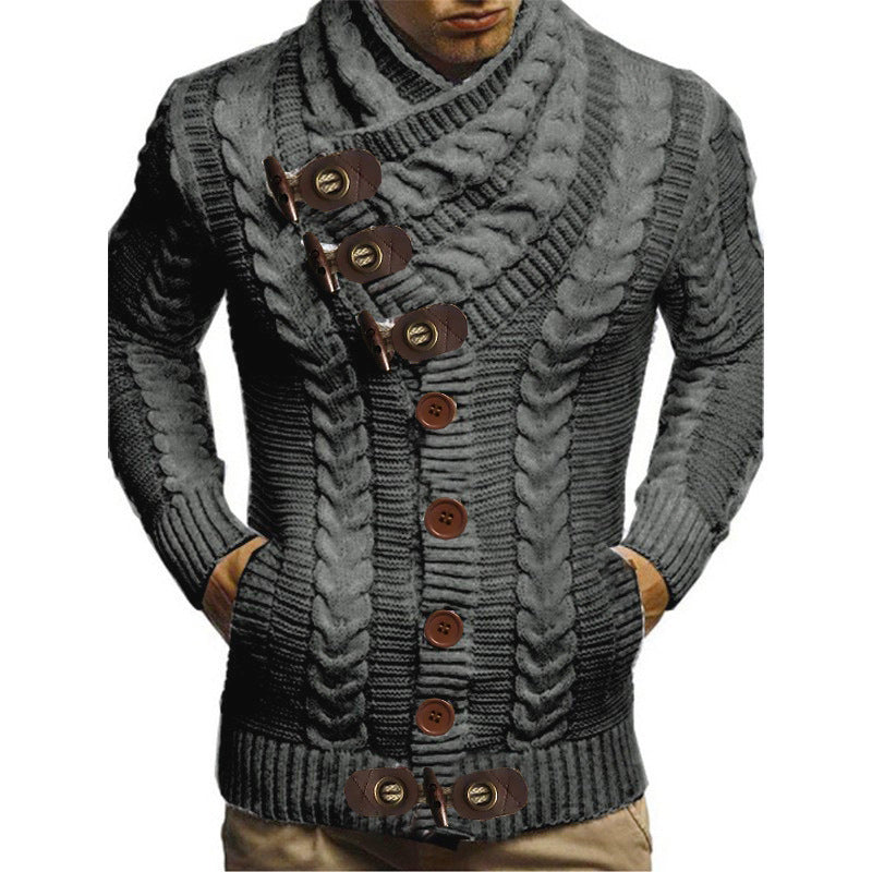 Herren Grobstrickjacke mit kreativem Schalkragen und Knopfdetails Aliams