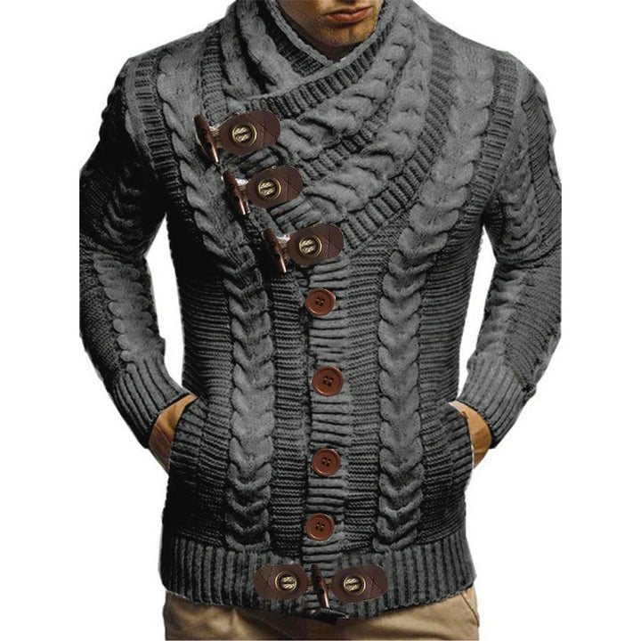 Herren Grobstrickjacke mit kreativem Schalkragen und Knopfdetails Aliams