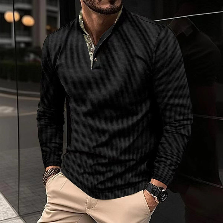 Herren elegantes Langarmshirt mit modischem Kragen und strukturiertem Design Aliams