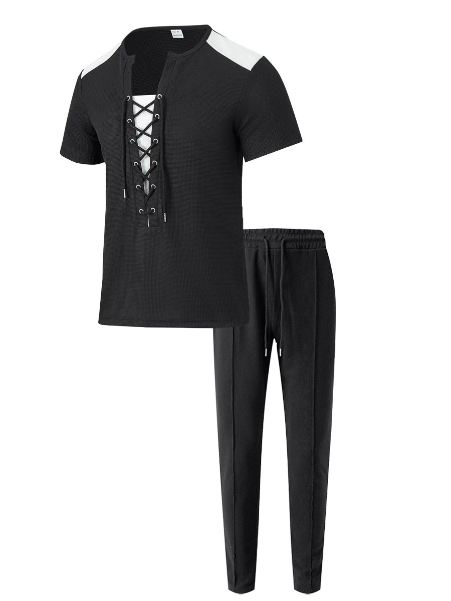 Herren Sportliches Zwei-Teiliges Set mit dekorativer Schnürung Aliams