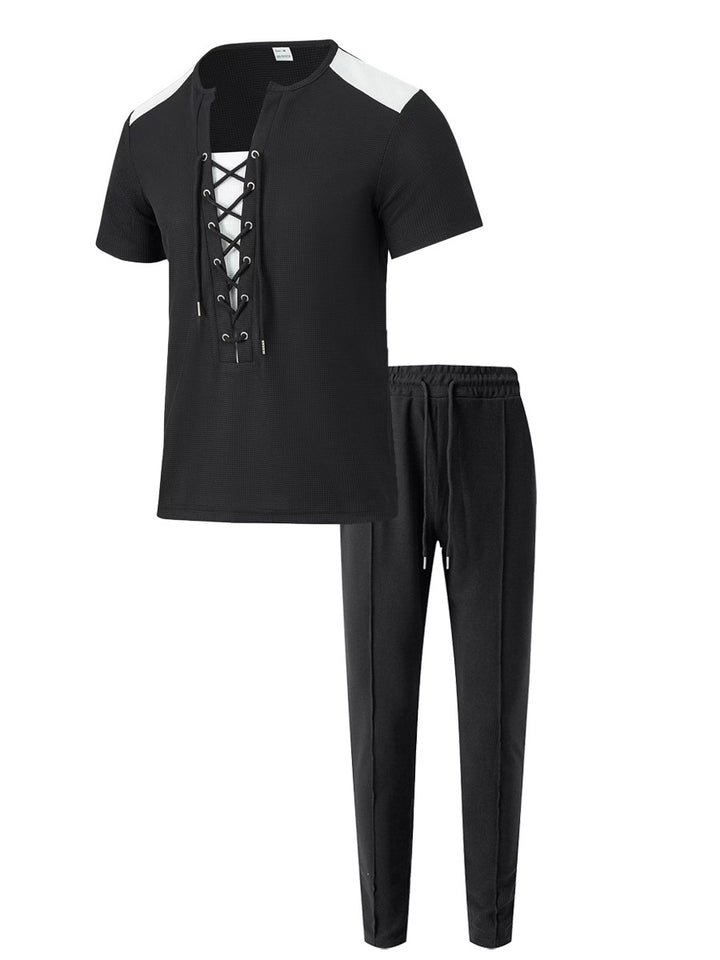 Herren Sportliches Zwei-Teiliges Set mit dekorativer Schnürung Aliams