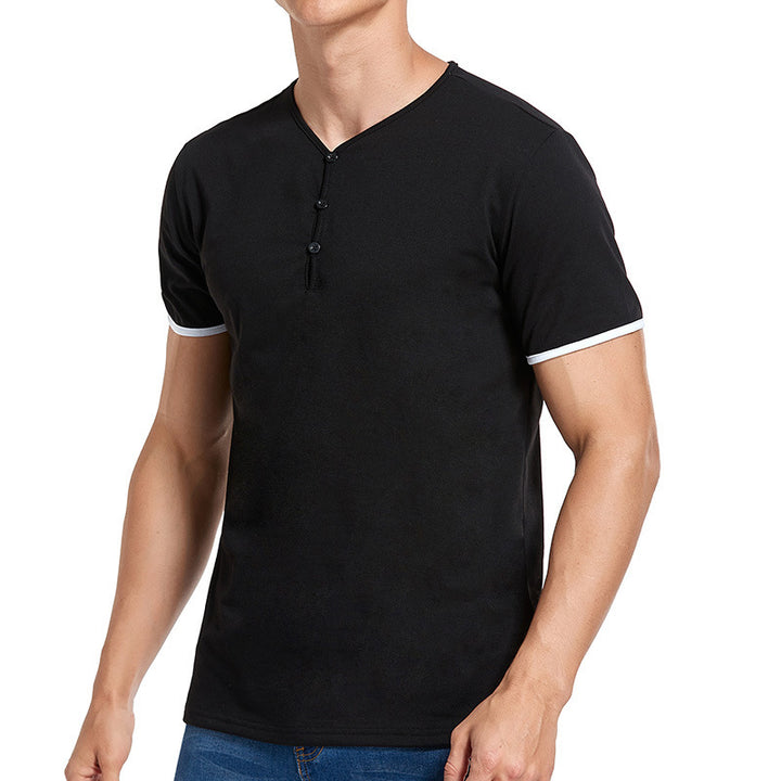 Herren Kurzarm Henley-T-Shirt mit modischem Stehkragen und detailreicher Knopfleiste Aliams