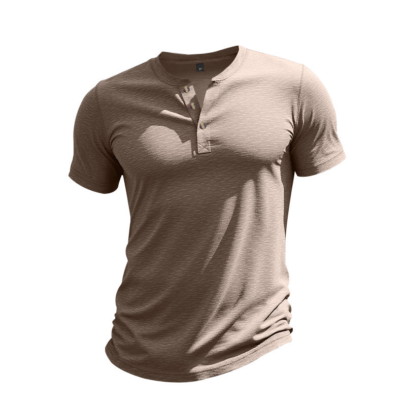 Herren Kurzarm-Henley-T-Shirt aus weicher Baumwolle mit dekorativer Knopfleiste Aliams