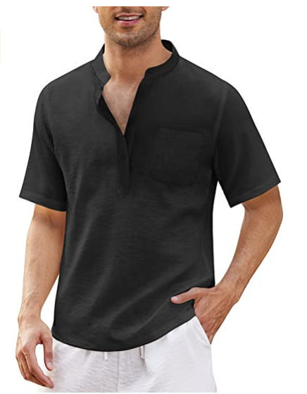 Herren hochwertiges Kurzarm-Henley-Shirt mit praktischer Brusttasche Aliams